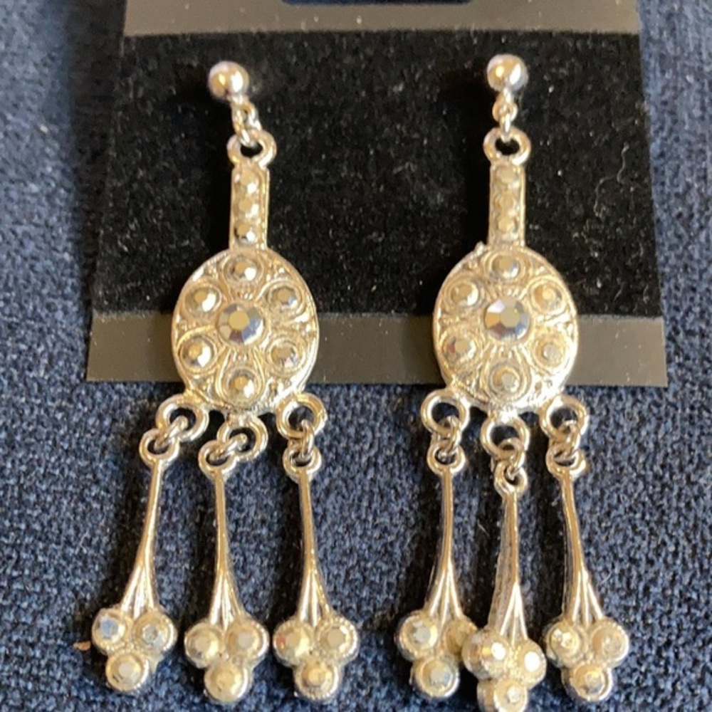 Kirks Folly silver tone chandelier rhinestone earrings